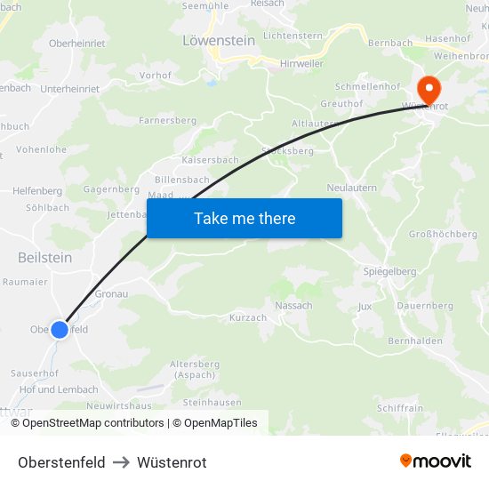 Oberstenfeld to Wüstenrot map