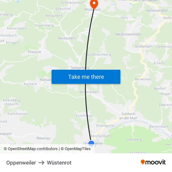 Oppenweiler to Wüstenrot map