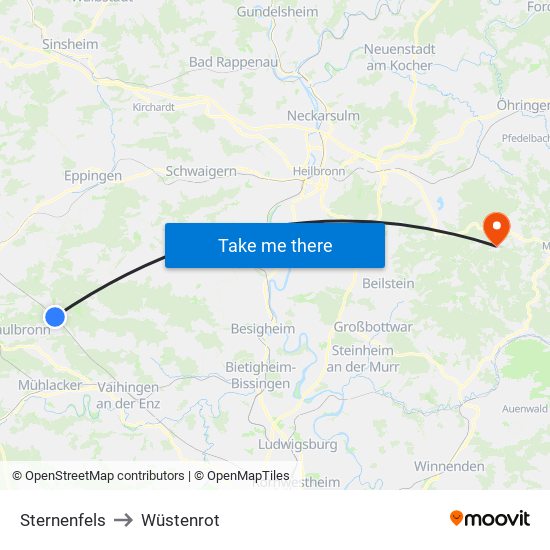 Sternenfels to Wüstenrot map