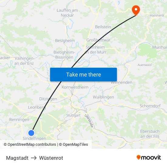 Magstadt to Wüstenrot map