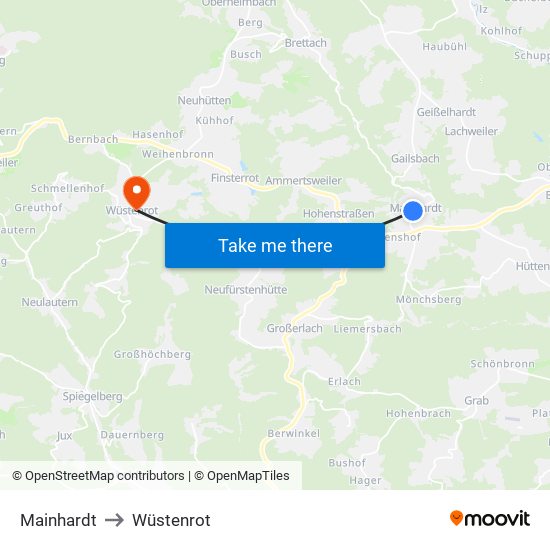 Mainhardt to Wüstenrot map