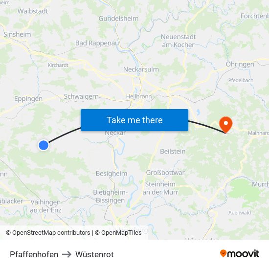 Pfaffenhofen to Wüstenrot map