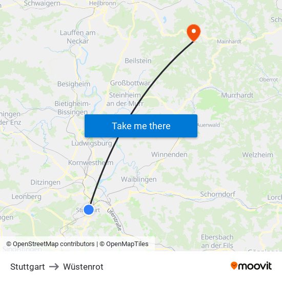 Stuttgart to Wüstenrot map