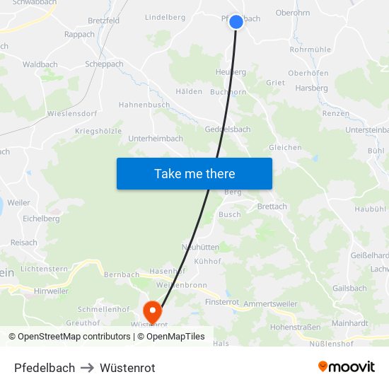 Pfedelbach to Wüstenrot map