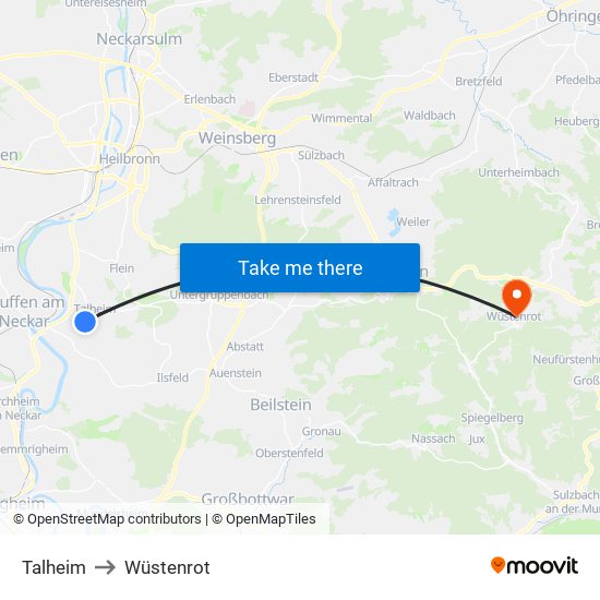 Talheim to Wüstenrot map