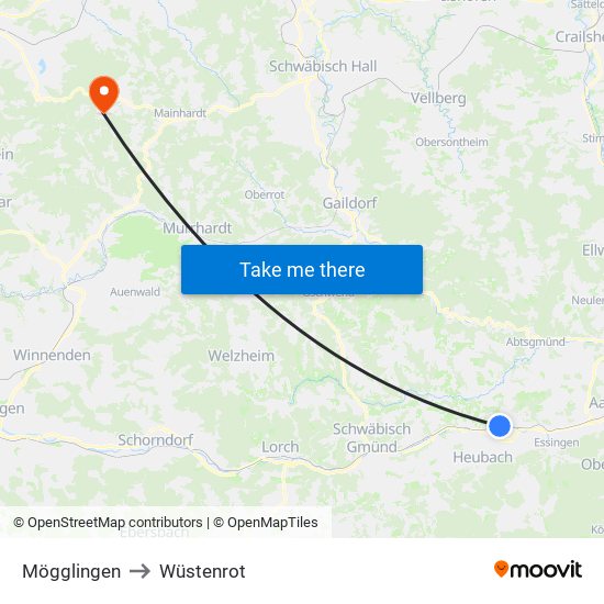 Mögglingen to Wüstenrot map