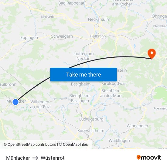 Mühlacker to Wüstenrot map