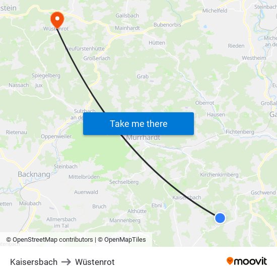 Kaisersbach to Wüstenrot map