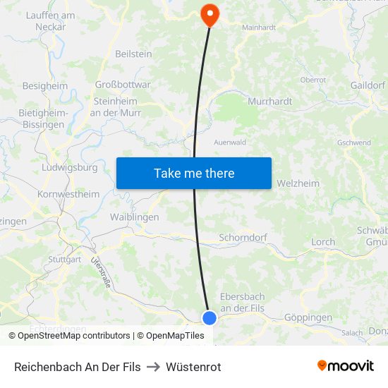 Reichenbach An Der Fils to Wüstenrot map