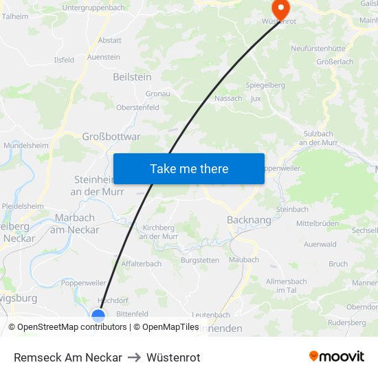 Remseck Am Neckar to Wüstenrot map