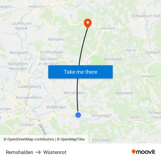 Remshalden to Wüstenrot map