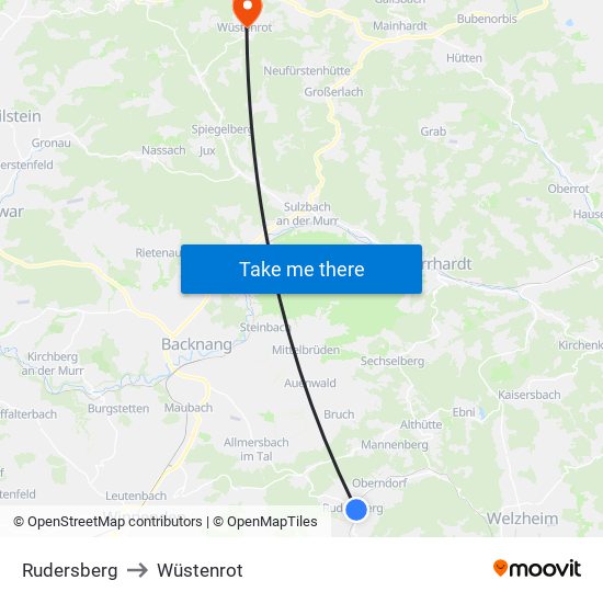 Rudersberg to Wüstenrot map