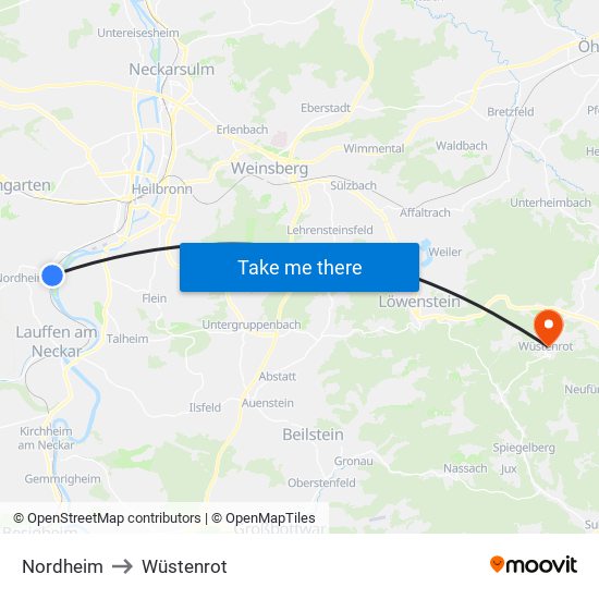 Nordheim to Wüstenrot map