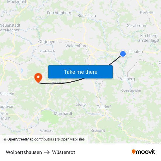 Wolpertshausen to Wüstenrot map