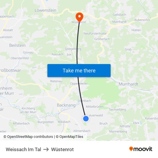 Weissach Im Tal to Wüstenrot map