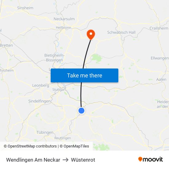 Wendlingen Am Neckar to Wüstenrot map