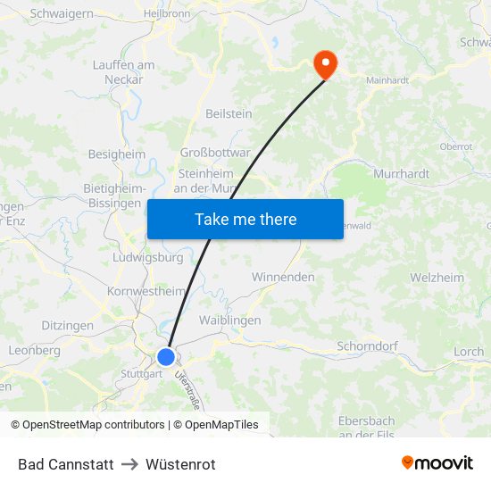 Bad Cannstatt to Wüstenrot map