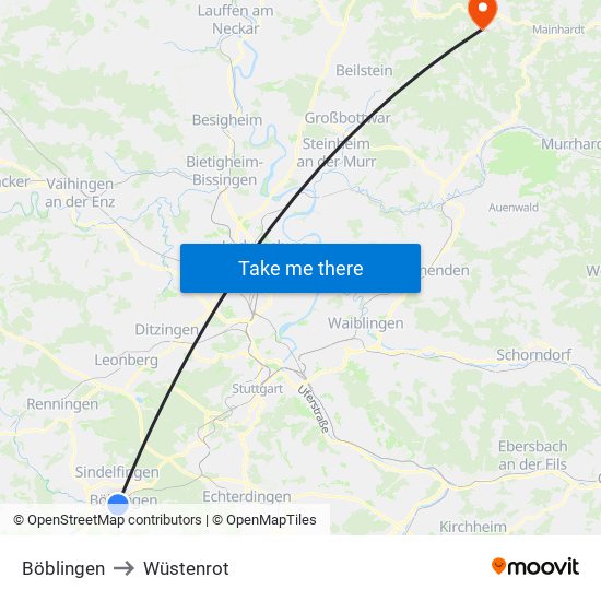 Böblingen to Wüstenrot map