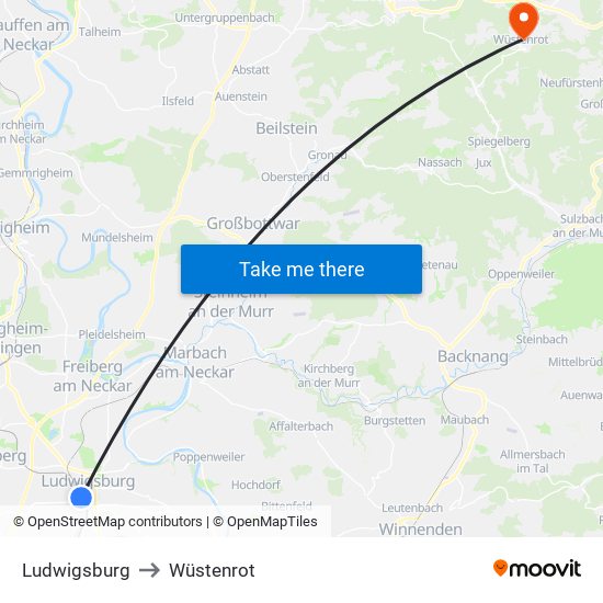 Ludwigsburg to Wüstenrot map
