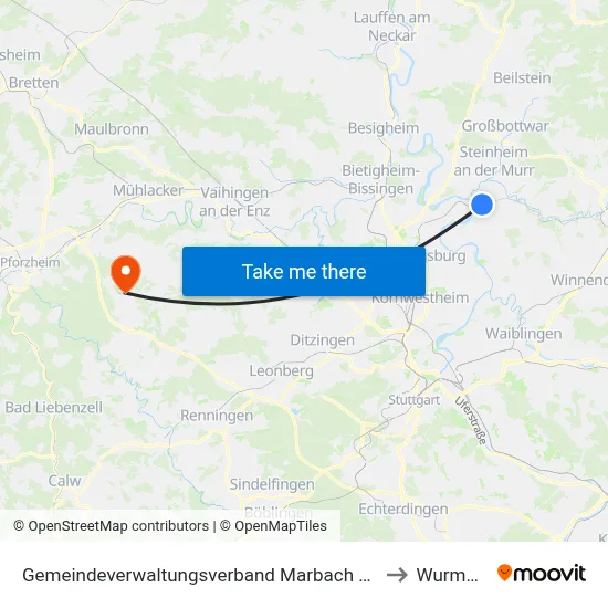 Gemeindeverwaltungsverband Marbach am Neckar to Wurmberg map