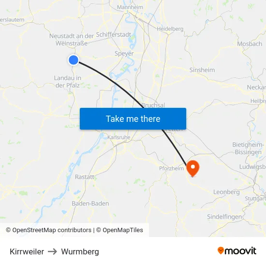 Kirrweiler to Wurmberg map