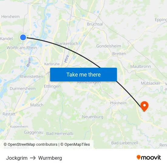 Jockgrim to Wurmberg map