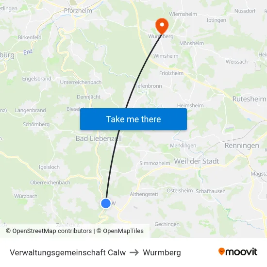 Verwaltungsgemeinschaft Calw to Wurmberg map