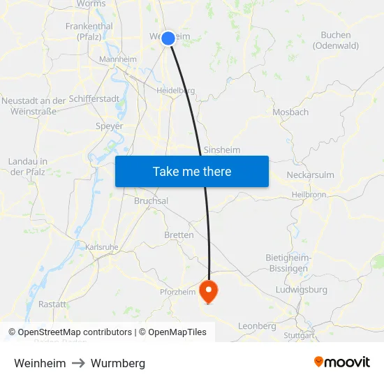 Weinheim to Wurmberg map