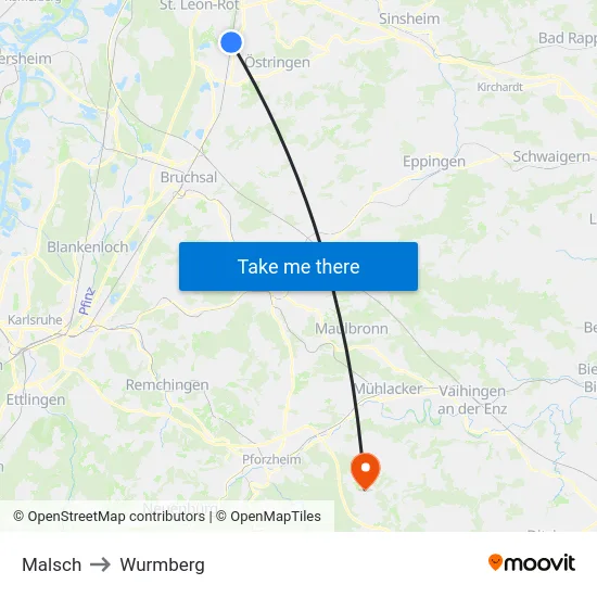 Malsch to Wurmberg map