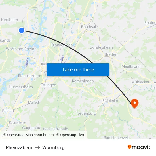 Rheinzabern to Wurmberg map