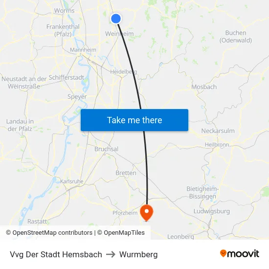Vvg Der Stadt Hemsbach to Wurmberg map