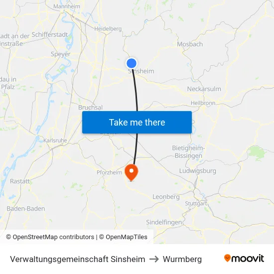 Verwaltungsgemeinschaft Sinsheim to Wurmberg map