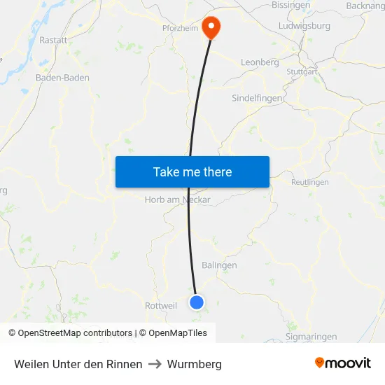Weilen Unter den Rinnen to Wurmberg map