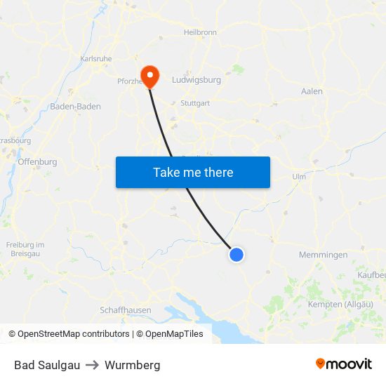 Bad Saulgau to Wurmberg map