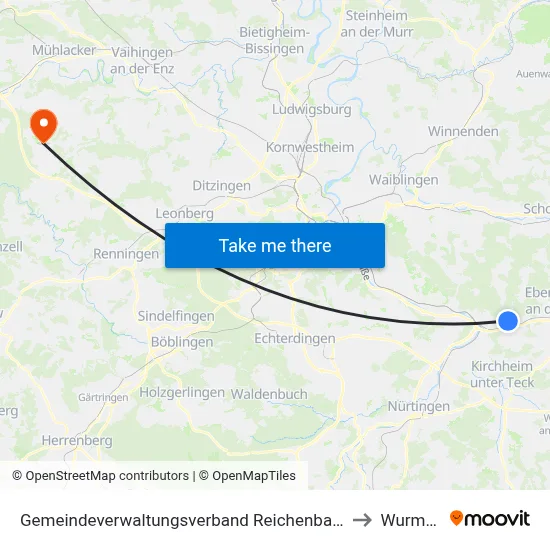 Gemeindeverwaltungsverband Reichenbach An Der Fils to Wurmberg map