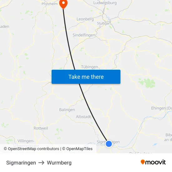 Sigmaringen to Wurmberg map