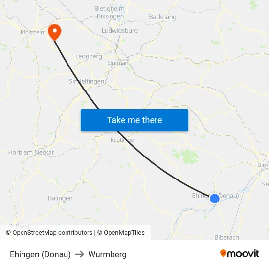 Ehingen (Donau) to Wurmberg map