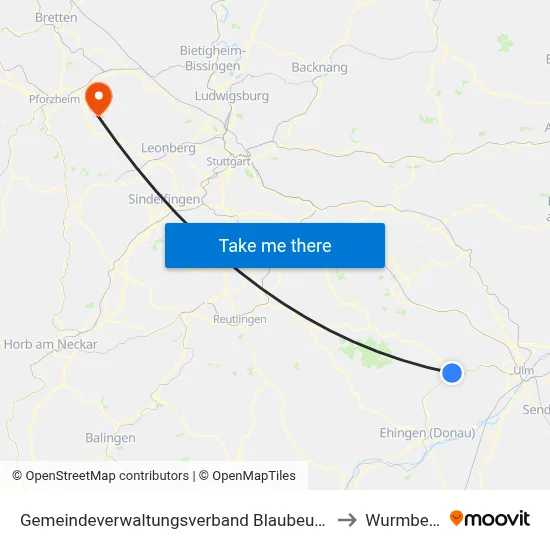 Gemeindeverwaltungsverband Blaubeuren to Wurmberg map