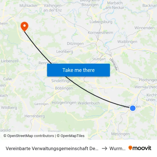 Vereinbarte Verwaltungsgemeinschaft Der Stadt Nürtingen to Wurmberg map