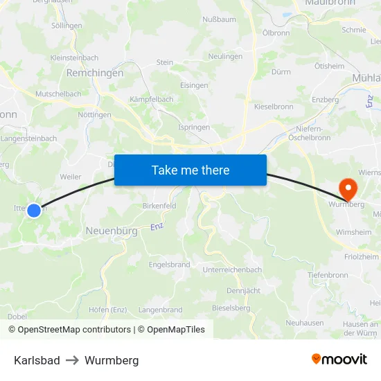 Karlsbad to Wurmberg map