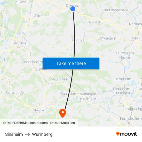 Sinsheim to Wurmberg map