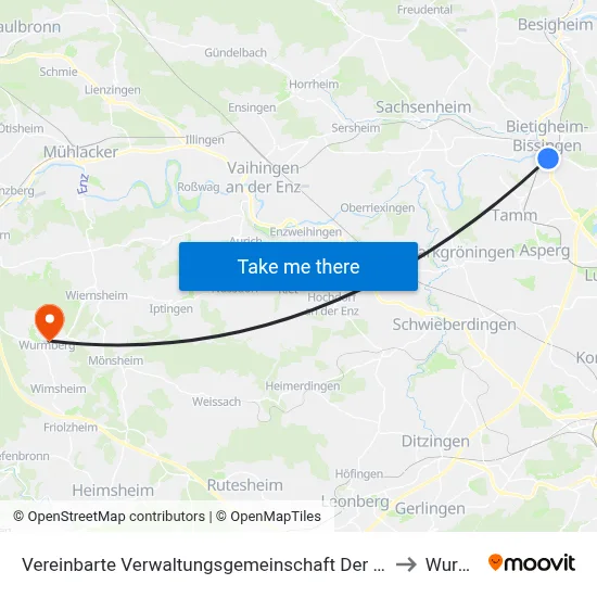 Vereinbarte Verwaltungsgemeinschaft Der Stadt Bietigheim-Bissingen to Wurmberg map