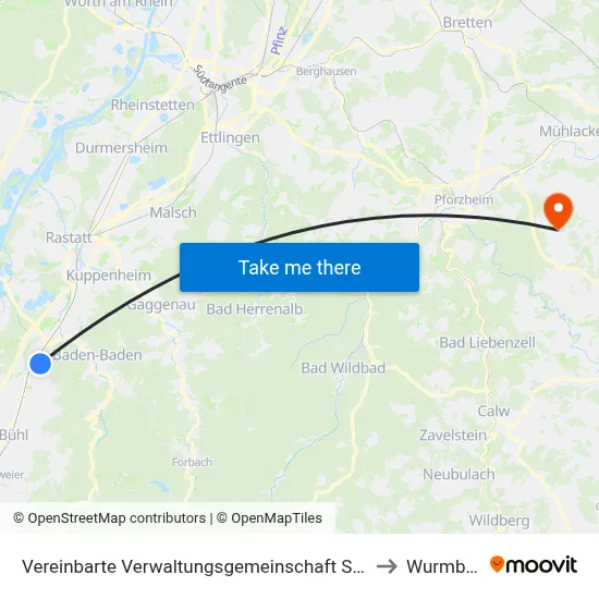 Vereinbarte Verwaltungsgemeinschaft Sinzheim to Wurmberg map