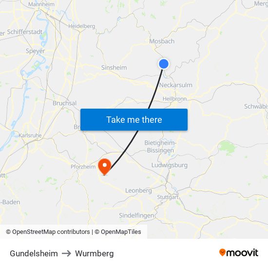 Gundelsheim to Wurmberg map