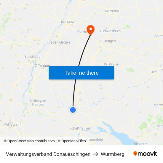 Verwaltungsverband Donaueschingen to Wurmberg map