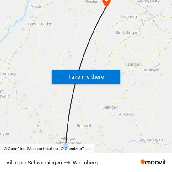 Villingen-Schwenningen to Wurmberg map