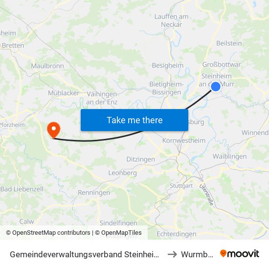 Gemeindeverwaltungsverband Steinheim-Murr to Wurmberg map