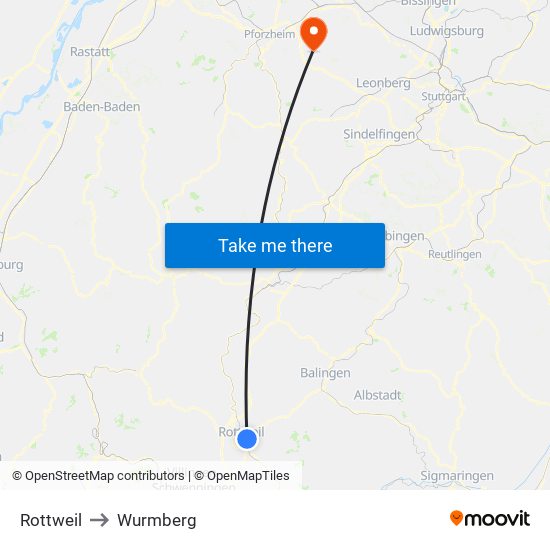 Rottweil to Wurmberg map