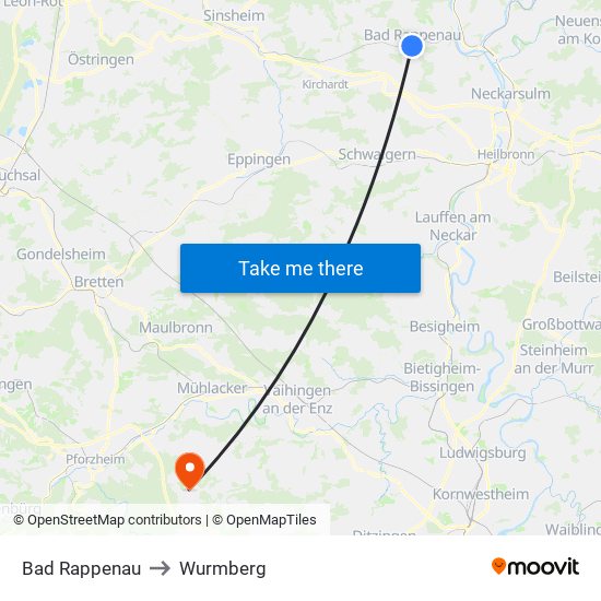 Bad Rappenau to Wurmberg map
