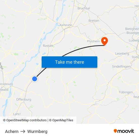 Achern to Wurmberg map